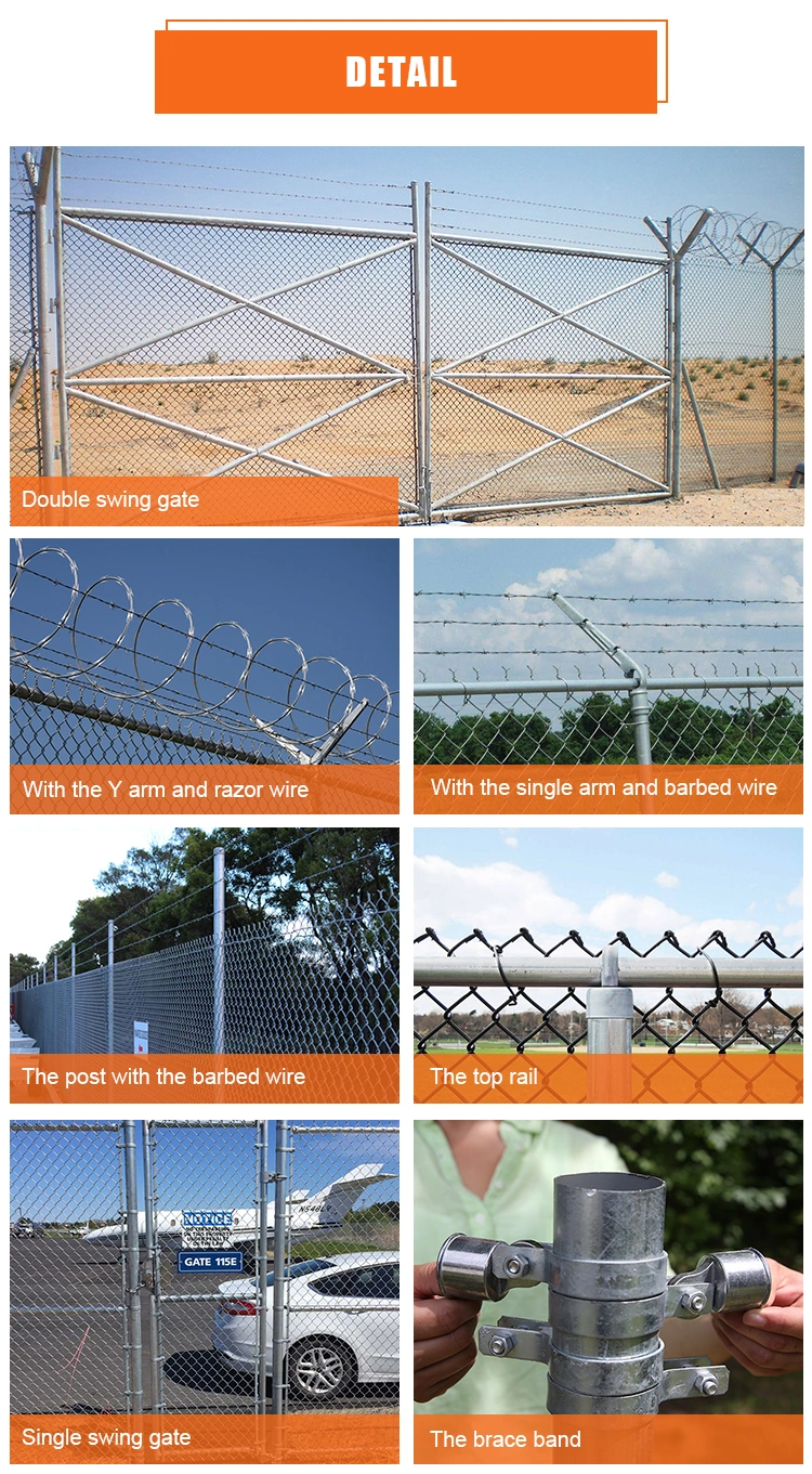 Wholesale High Security Galvanized Chain Link Fence Cost with Barbed Wire on Top.